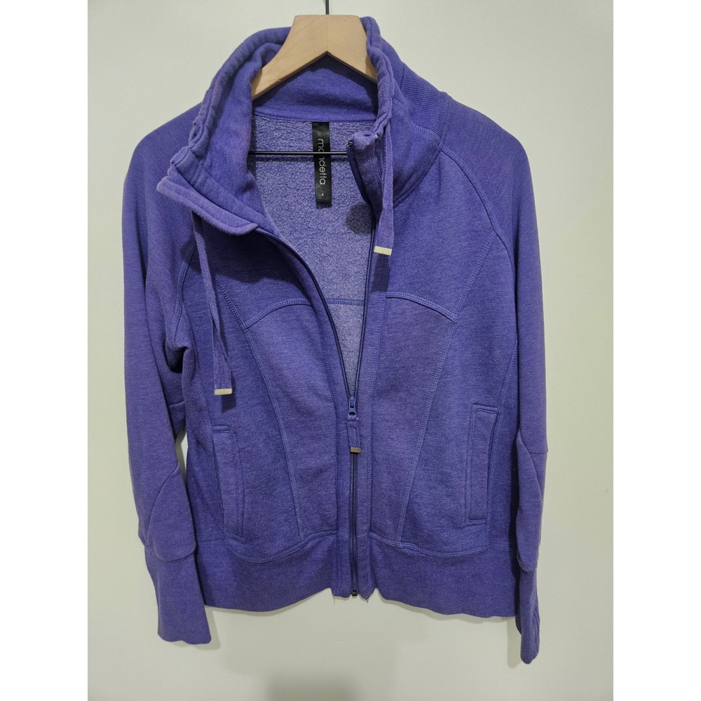 Mondetta Purple Full Zip Fleece Hoodie‎ Funnel Neck Thumbholes Womens Large